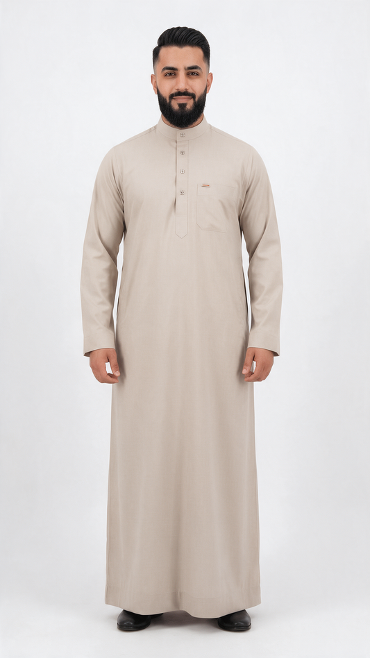 Saudi Collar Thobe Clip - Premium TR Fabric - Beige