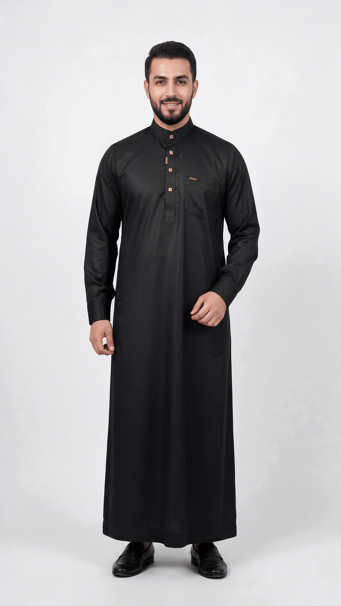 Saudi Collar Thobe Clip - Premium TR Fabric - Black