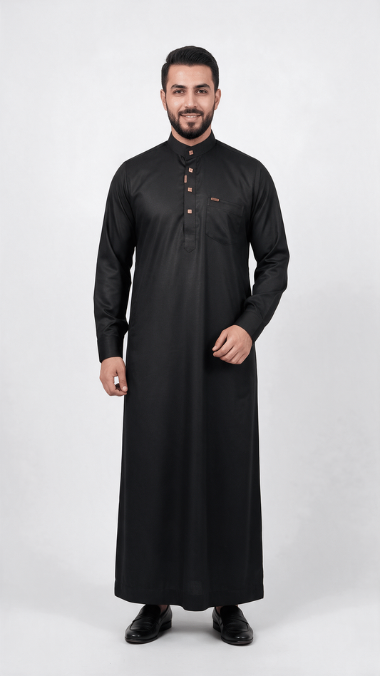 Saudi Collar Thobe Clip - Premium TR Fabric - Black