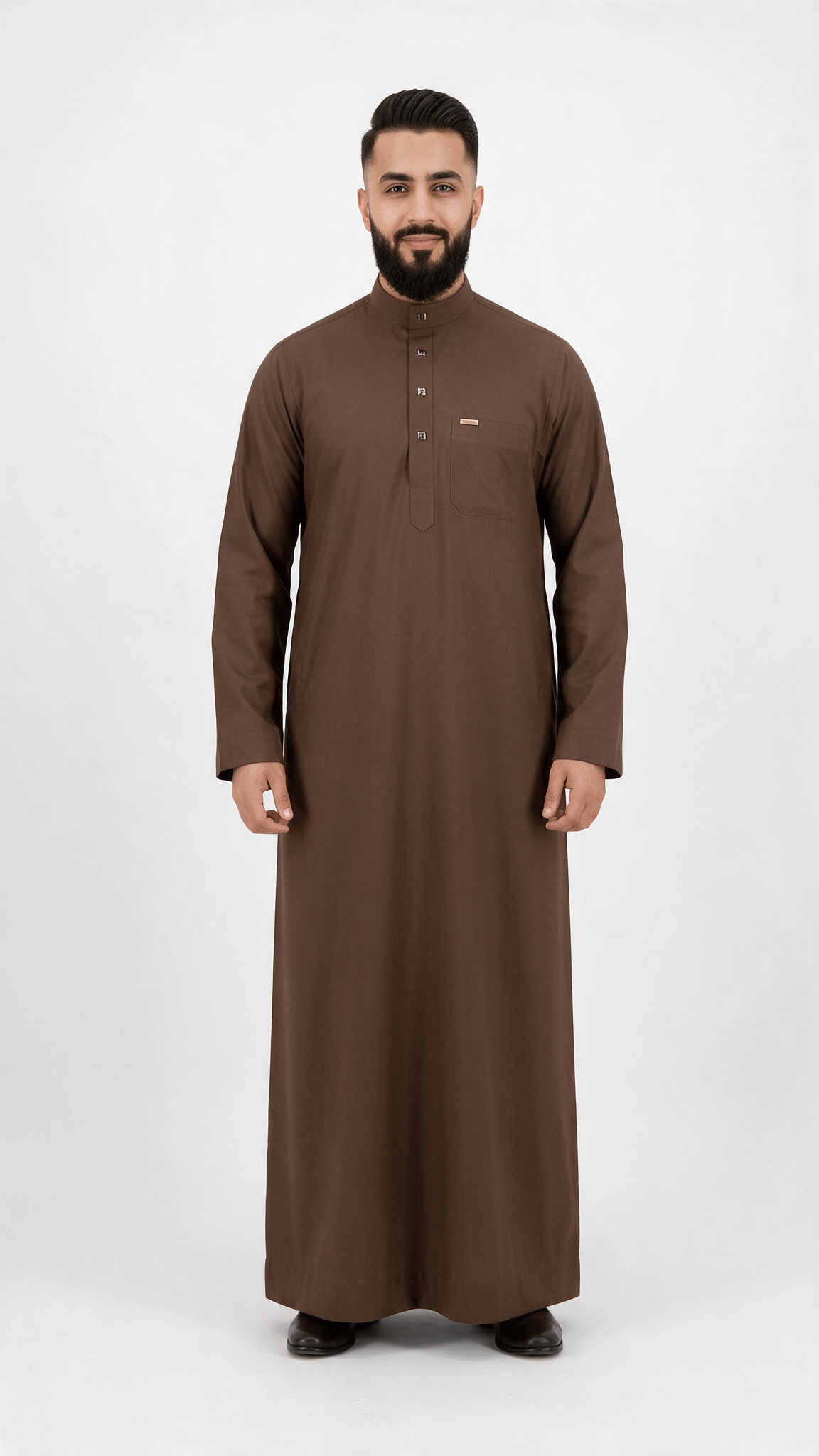 Saudi Collar Thobe Clip - Premium TR Fabric - Brown