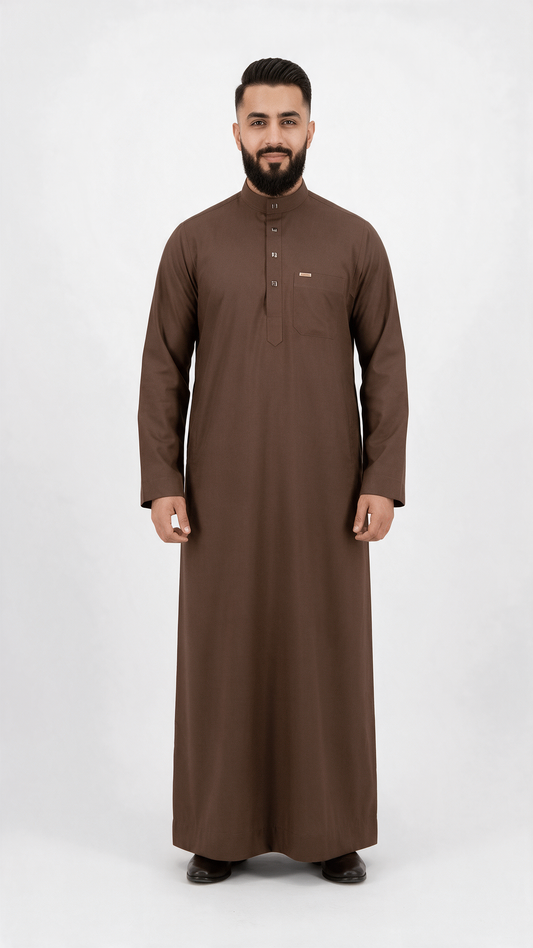 Saudi Collar Thobe Clip - Premium TR Fabric - Brown