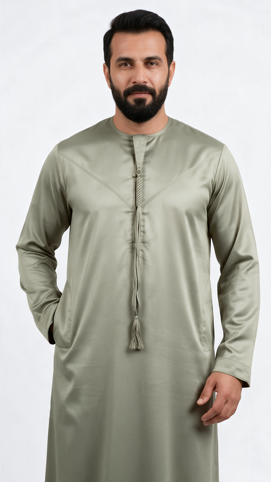 Indian Shiny Fabric Emirati Mens Omani Thobe - Full Sleeves - Camel