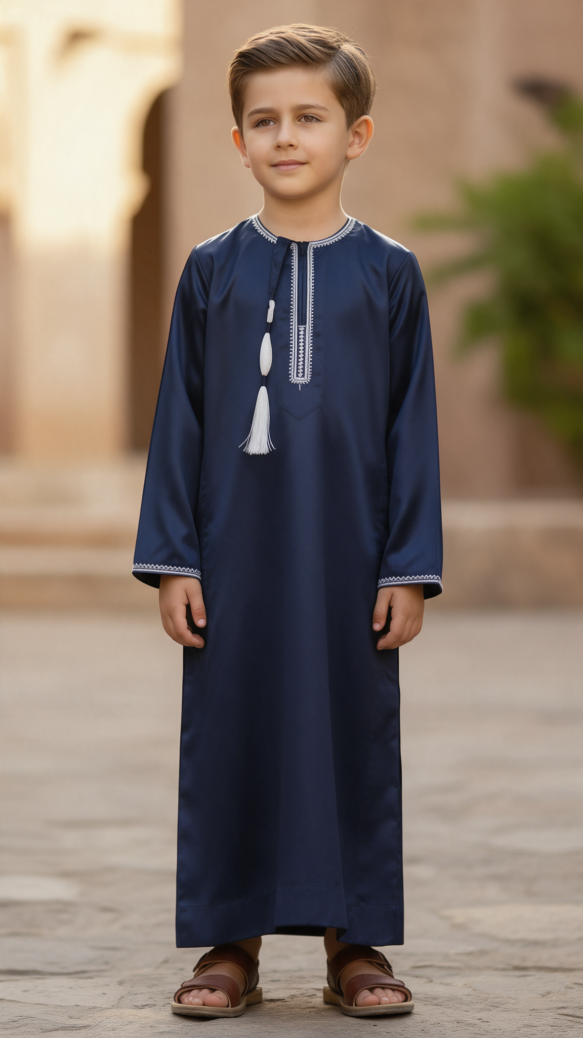Kids Omani Thobe - Full Sleeves - Unasha D1 - Navy Blue