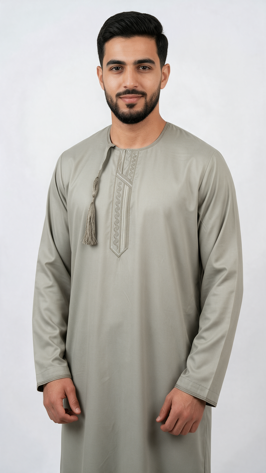 Taj Omani Dishdasha Full Sleeves (Design 3) - Sand