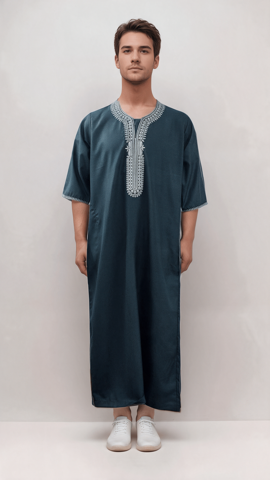 Moroccan Embroidery Mens Thobe - 3/4th Sleeves - Model 8 - IIJM8-7
