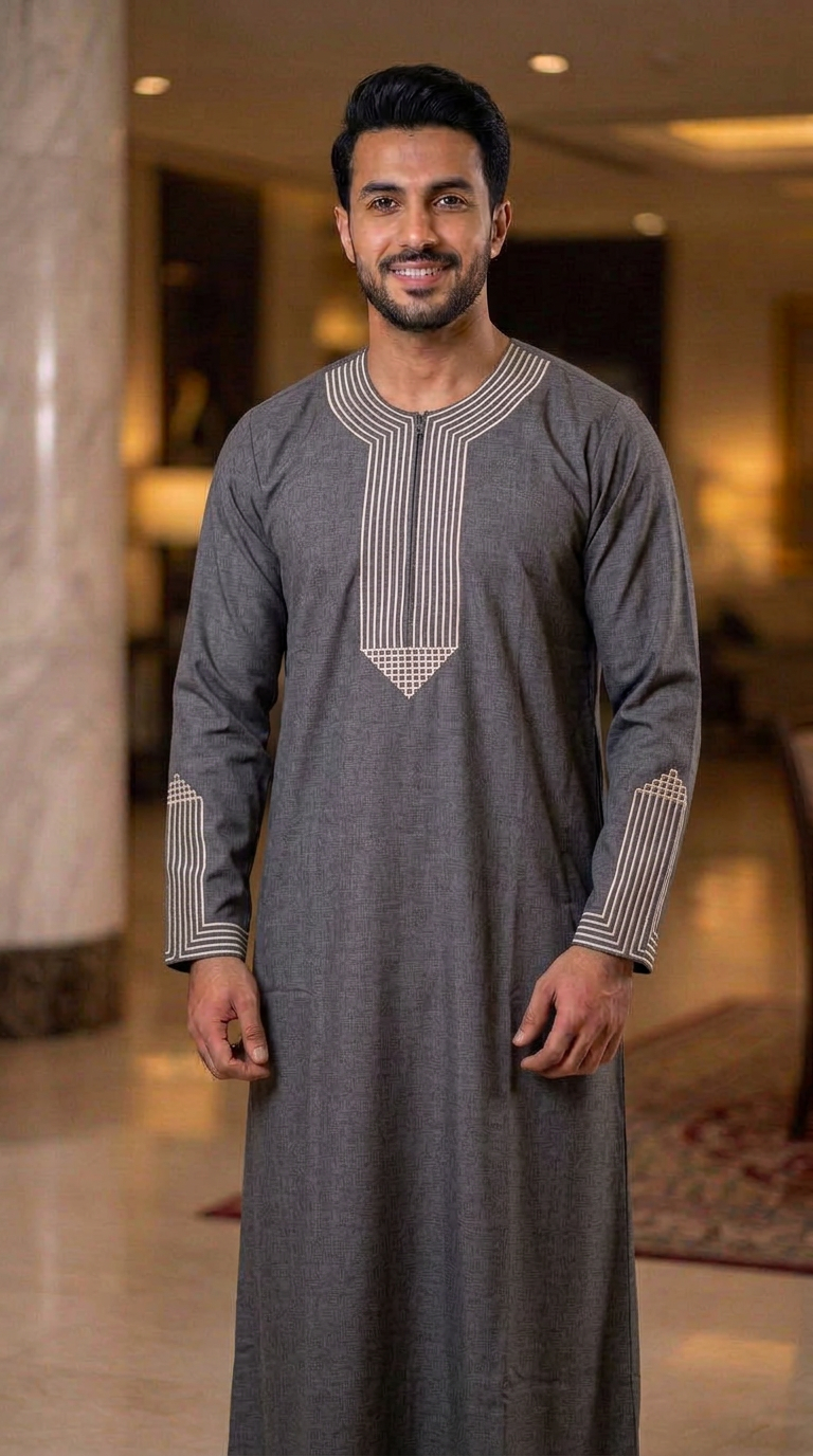 Pyramid Moroccan Thobe Full Sleeves - Mens - Dark Grey