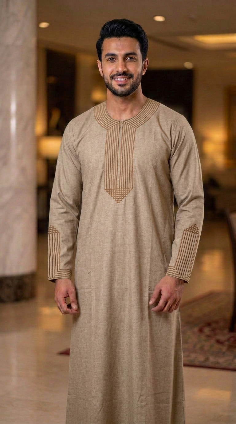 Pyramid Moroccan Thobe Full Sleeves - Mens - Light Brown