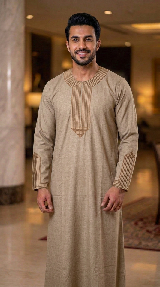 Pyramid Moroccan Thobe Full Sleeves - Mens - Light Brown