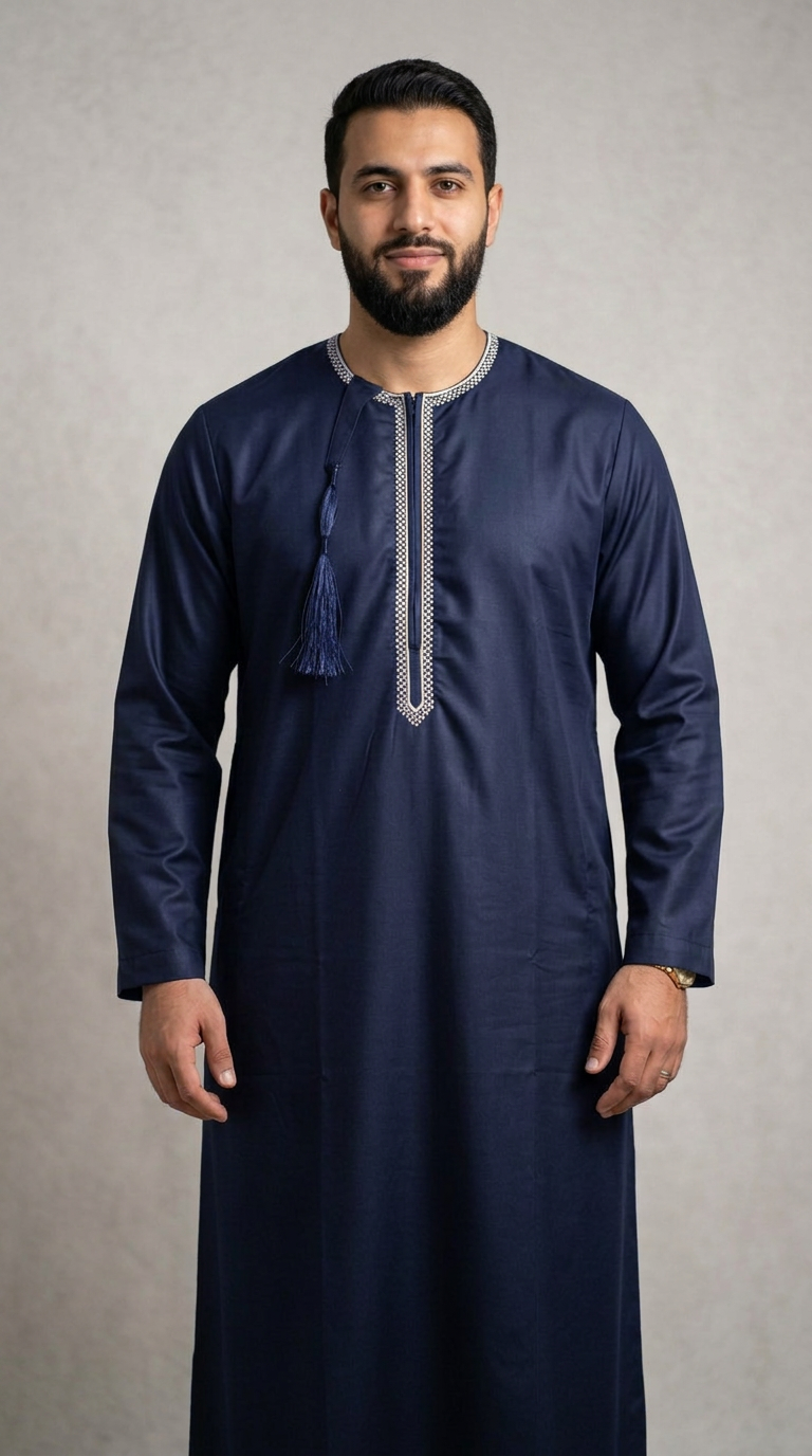 Taj Omani Thobe Full Sleeves - Mens - NavyBlue