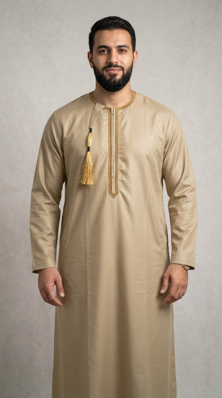 Taj Omani Thobe Full Sleeves - Mens - Camel