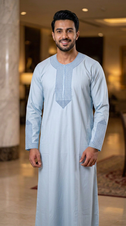 Pyramid Moroccan Thobe Full Sleeves - Mens - Skyblue