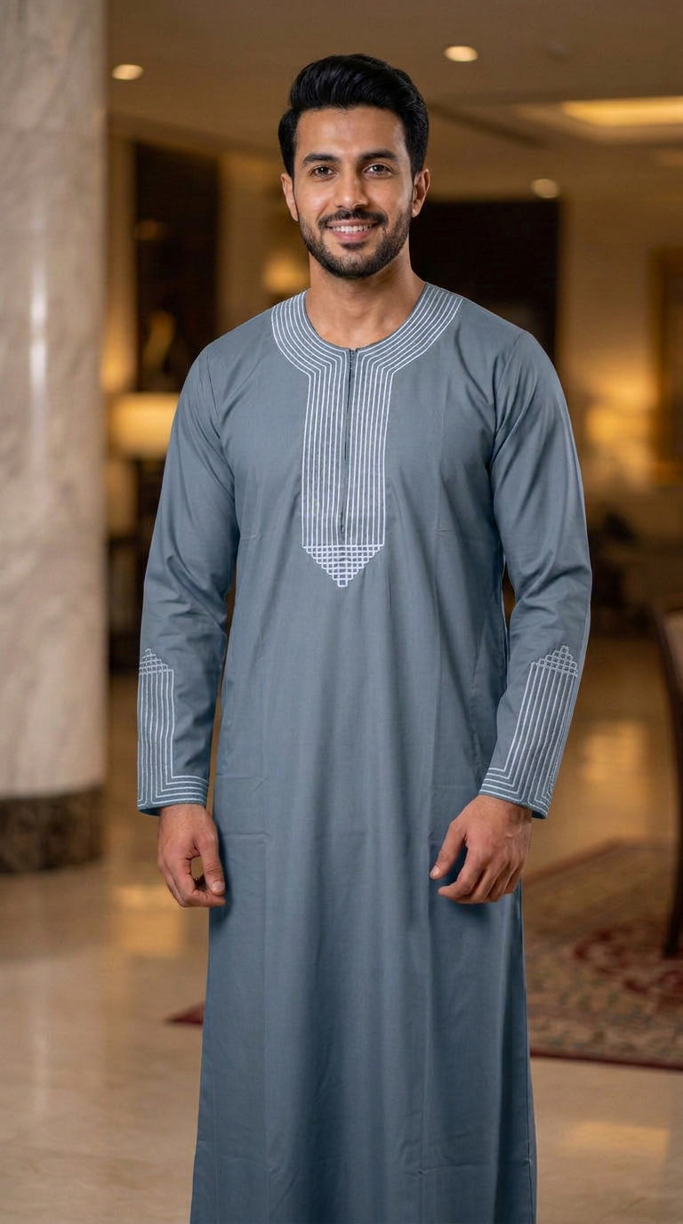 Pyramid Moroccan Thobe Full Sleeves - Mens - Steel Blue