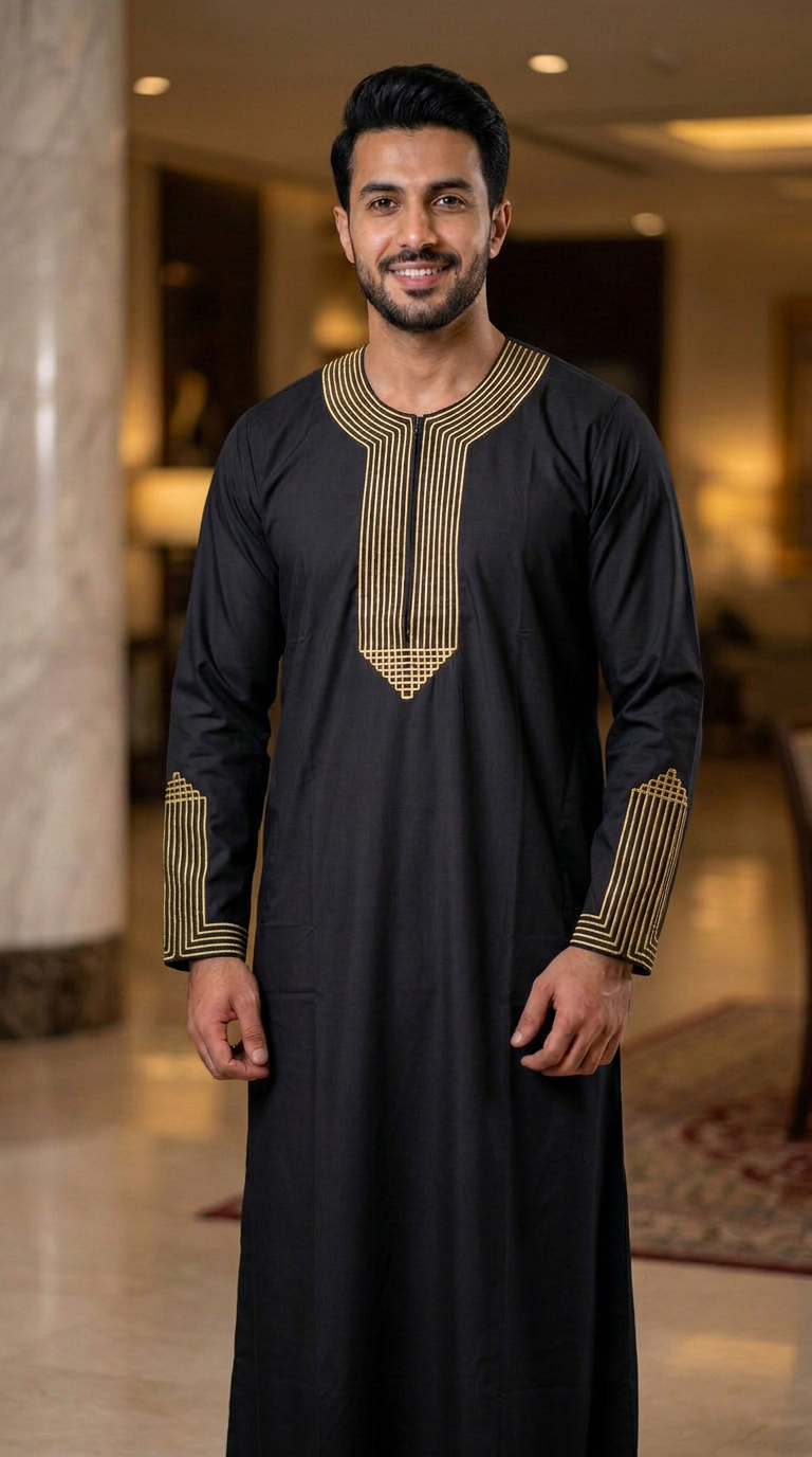 Pyramid Moroccan Thobe Full Sleeves - Mens - Black