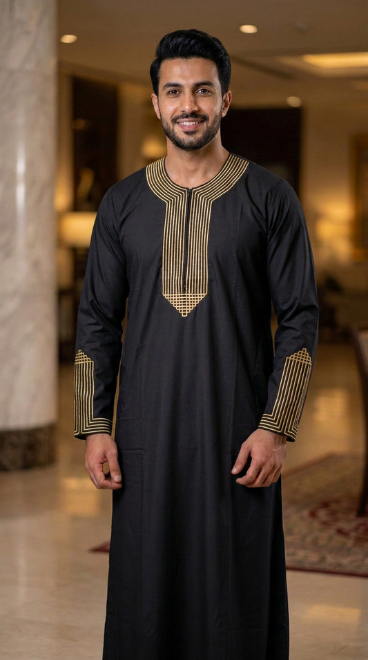 Pyramid Moroccan Thobe Full Sleeves - Mens - Black