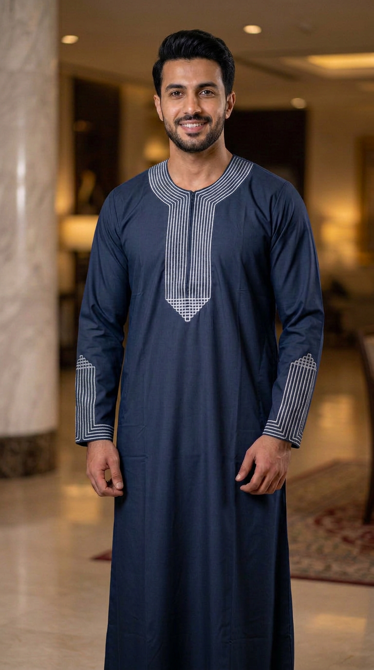 Pyramid Moroccan Thobe Full Sleeves - Mens - Navy Blue