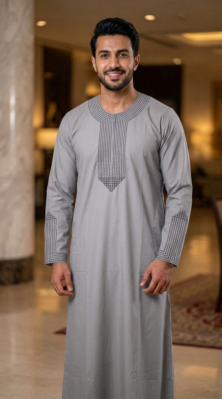 Pyramid Moroccan Thobe Full Sleeves - Mens - Light Grey