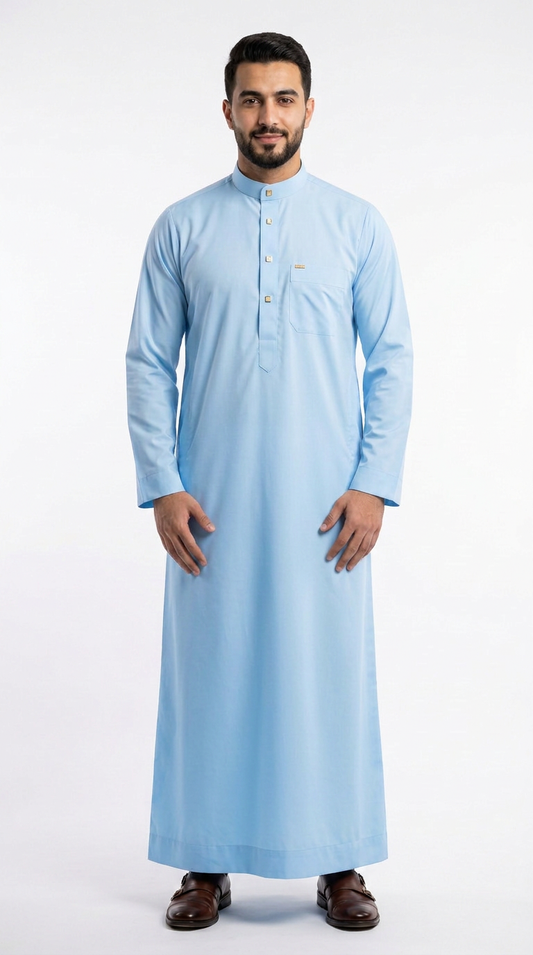 Saudi Collar Thobe - PV Fabric - Blue