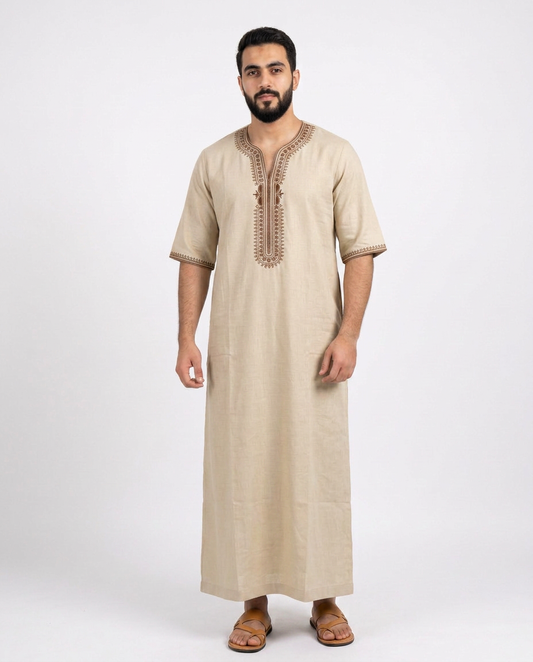 Moroccan Embroidery Mens Thobe - 3/4th Sleeves - Model 8 - IIJM8-10