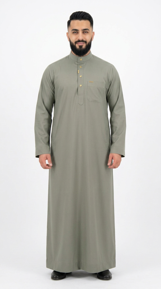 Saudi Collar Thobe Clip - Premium TR Fabric - Oiive Green