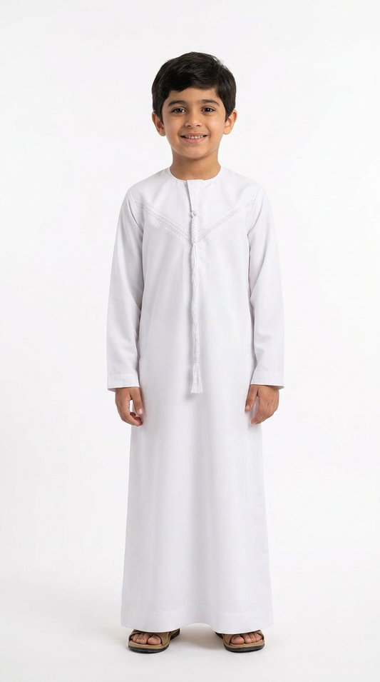 Kids Omani Thobe - Full Sleeves -White