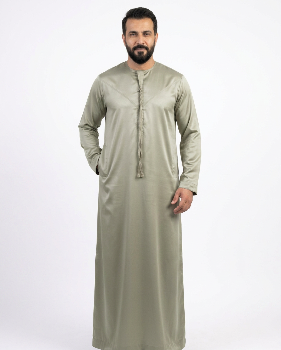Indian Shiny Fabric Emirati Mens Omani Thobe - Full Sleeves - Camel