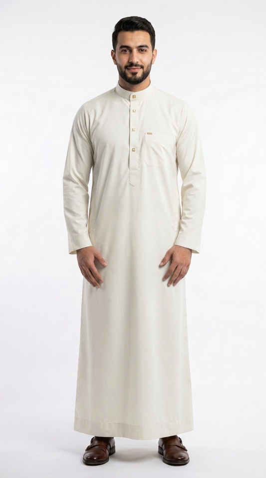 Saudi Collar Thobe - PV Fabric - Off White