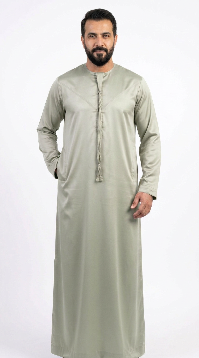 Indian Shiny Fabric Emirati Mens Omani Thobe - Full Sleeves - Camel