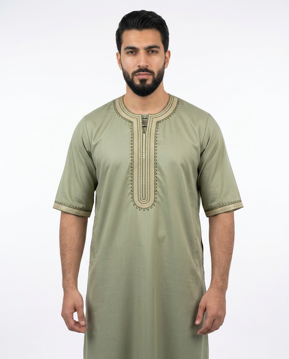 Morocco Thobe - 3/4 Sleeves - Best - Olive Green