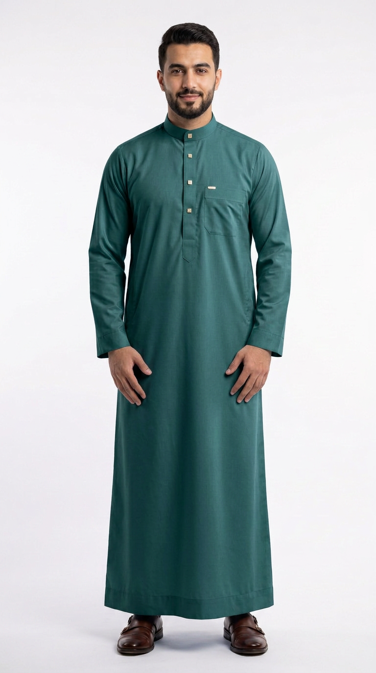 Saudi Collar Thobe - PV Fabric - Green