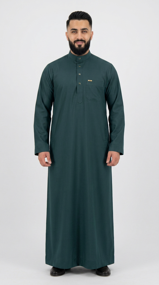 Saudi Collar Thobe Clip - Premium TR Fabric - Bottle Green