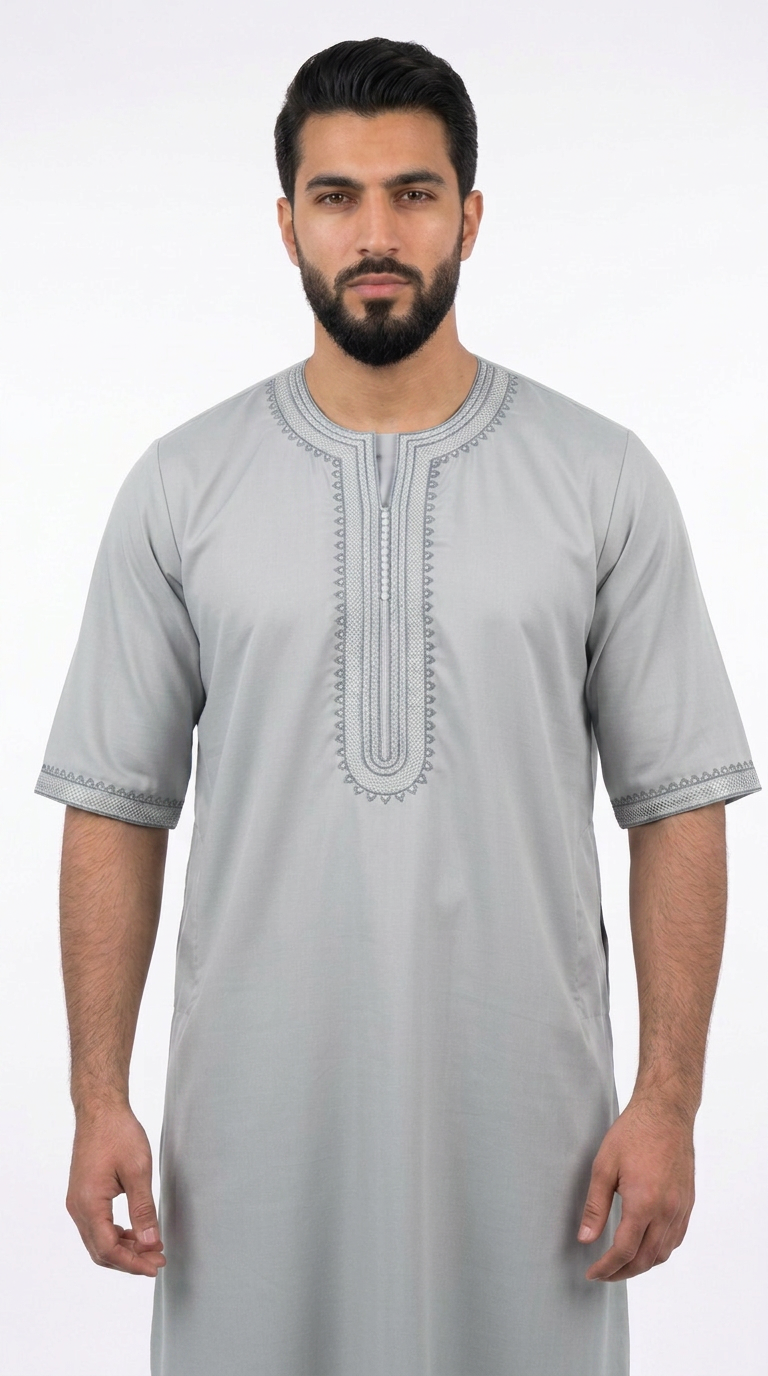 Morocco Thobe - 3/4 Sleeves - Best - Light Grey