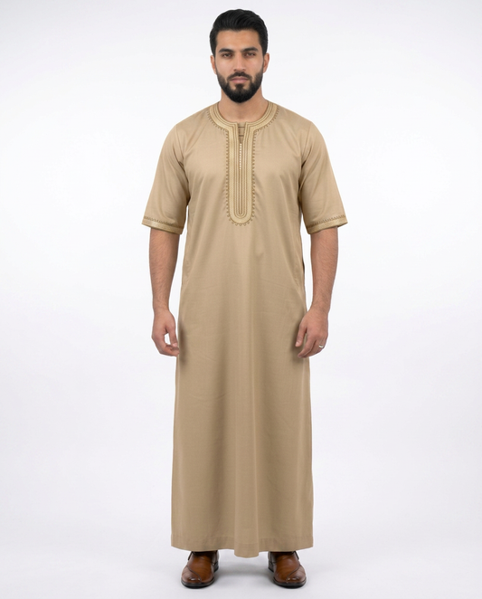 Morocco Thobe - 3/4 Sleeves - Best - Camel