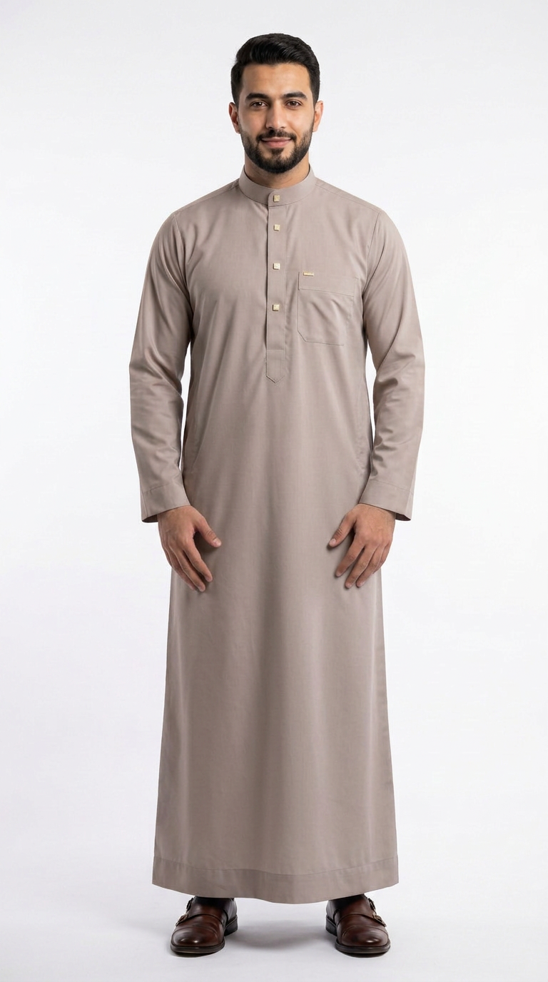 Saudi Collar Thobe - PV Fabric - Beige