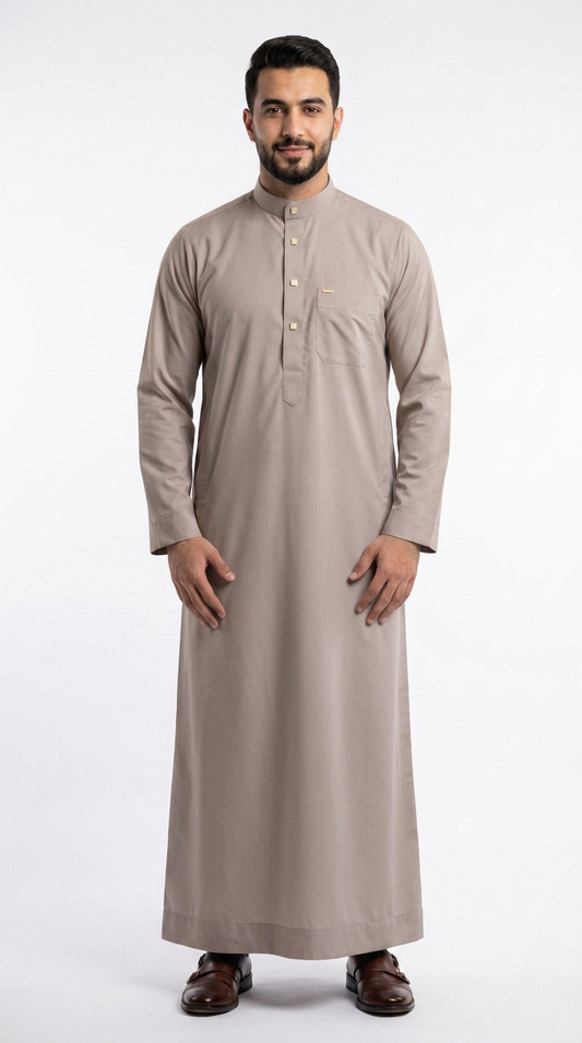 Saudi Collar Thobe - PV Fabric - Beige