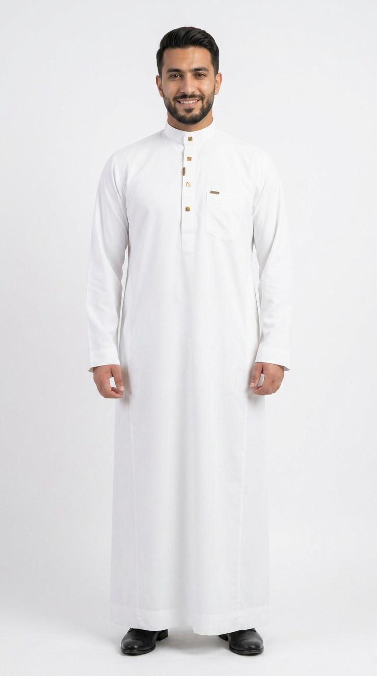 Saudi Collar Thobe Clip - Premium TR Fabric - White