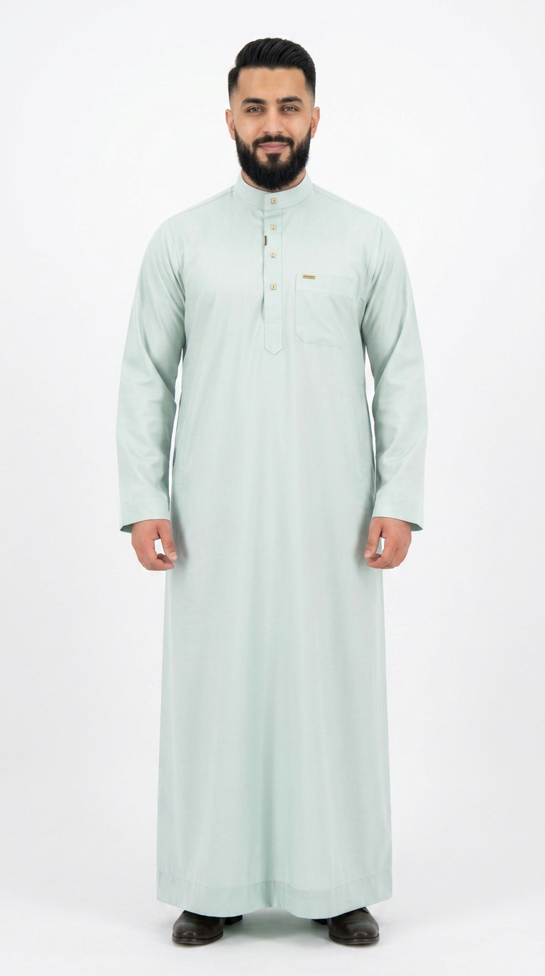 Saudi Collar Thobe Clip - Premium TR Fabric - Mint
