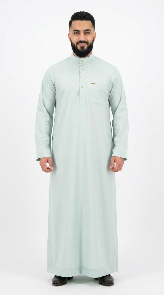 Saudi Collar Thobe Clip - Premium TR Fabric - Mint