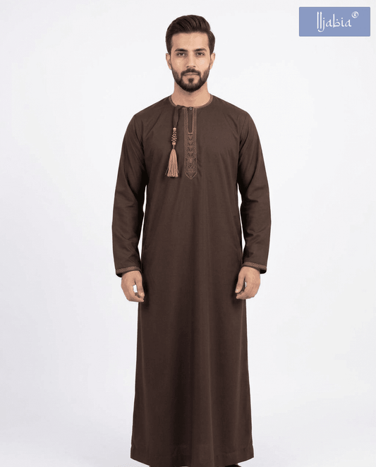 Taj Omani Dishdasha Full Sleeves (Design 2) - Brown