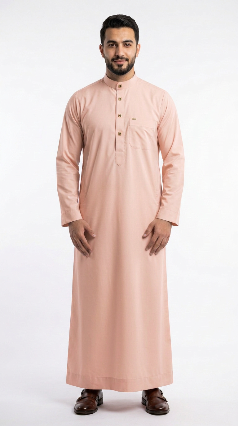 Saudi Collar Thobe - PV Fabric - Peach