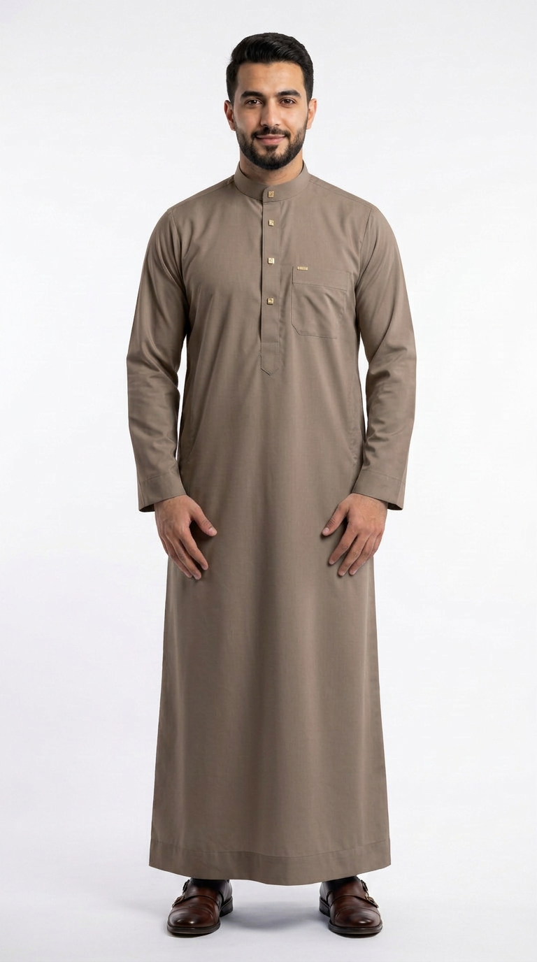 Saudi Collar Thobe - PV Fabric - Brown