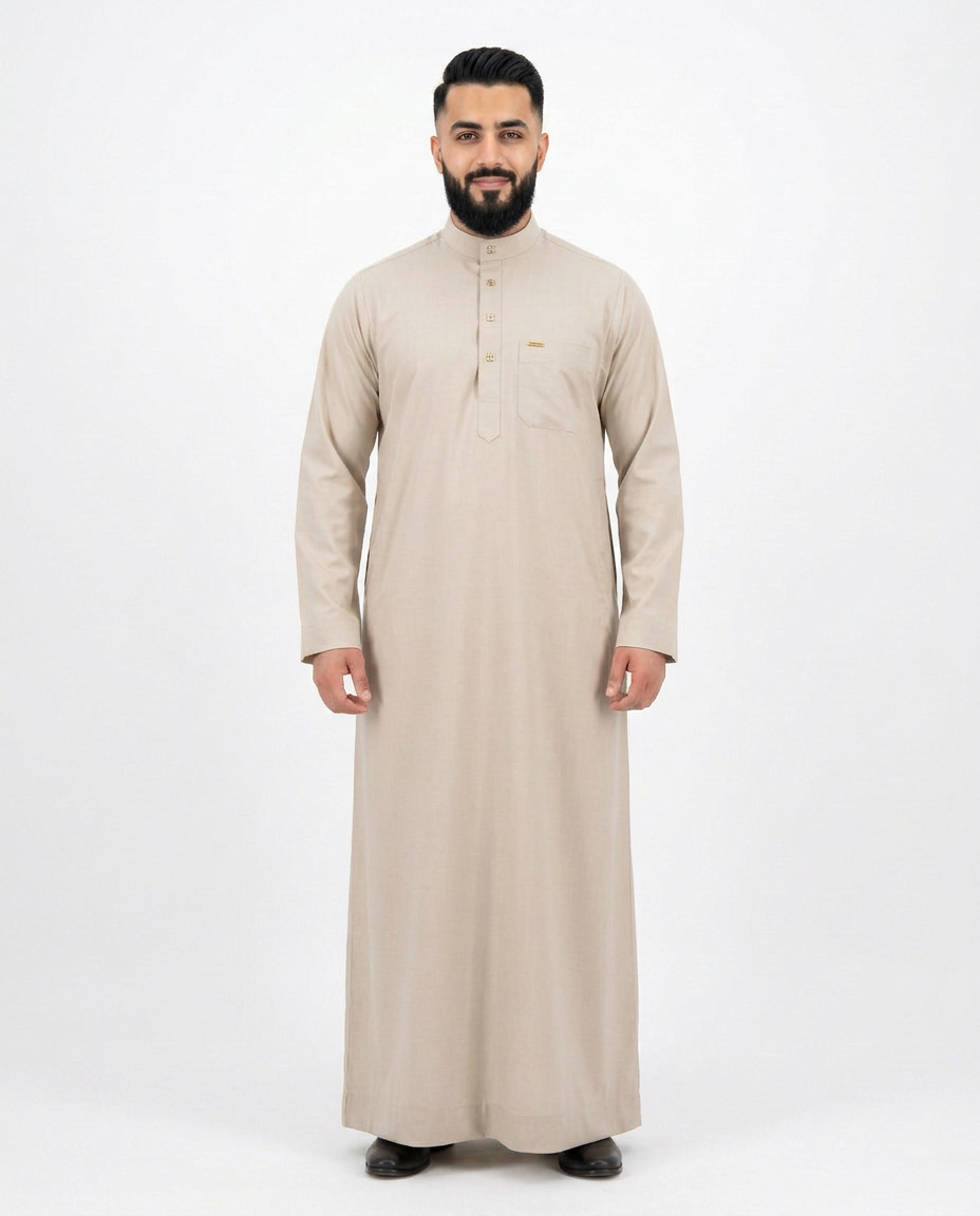 Saudi Collar Thobe Clip - Premium TR Fabric - Beige