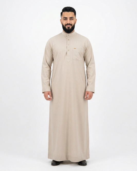 Saudi Collar Thobe Clip - Premium TR Fabric - Beige