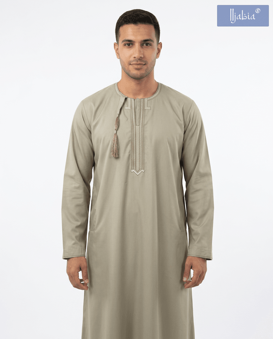 Taj Omani Dishdasha Full Sleeves (Design 1) - Olive Green
