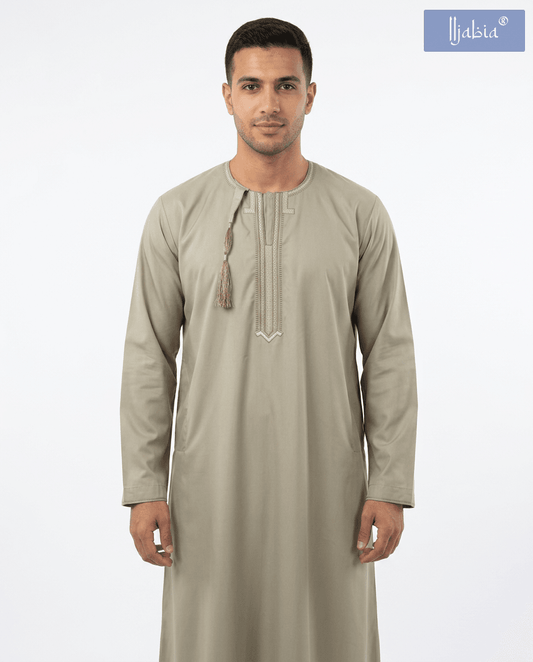 Taj Omani Dishdasha Full Sleeves (Design 1) - Olive Green
