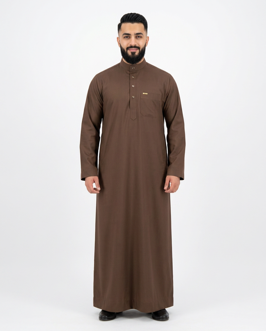 Saudi Collar Thobe Clip - Premium TR Fabric - Brown