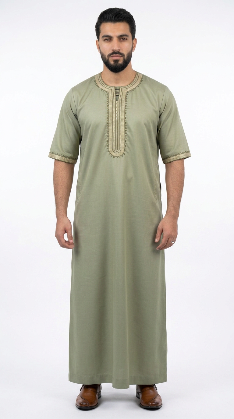 Morocco Thobe - 3/4 Sleeves - Best - Olive Green