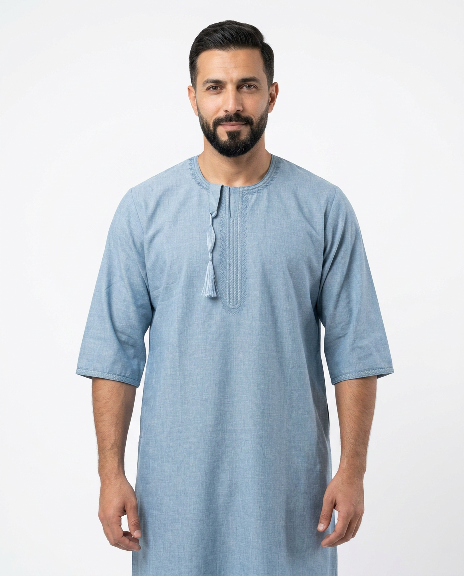Taj Omani Thobe - Full Sleeves - Sky Blue D2