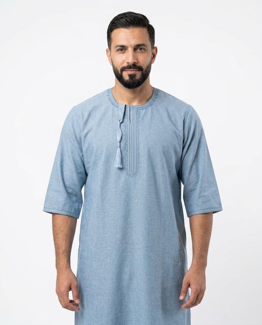 Taj Omani Thobe - Full Sleeves - Sky Blue D2