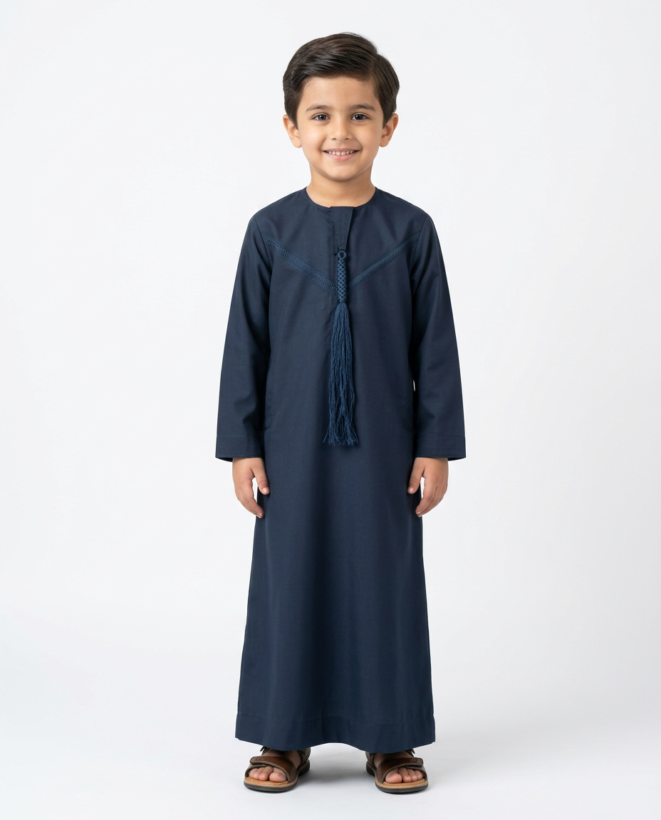Kids Omani Thobe - Full Sleeves -Navy Blue