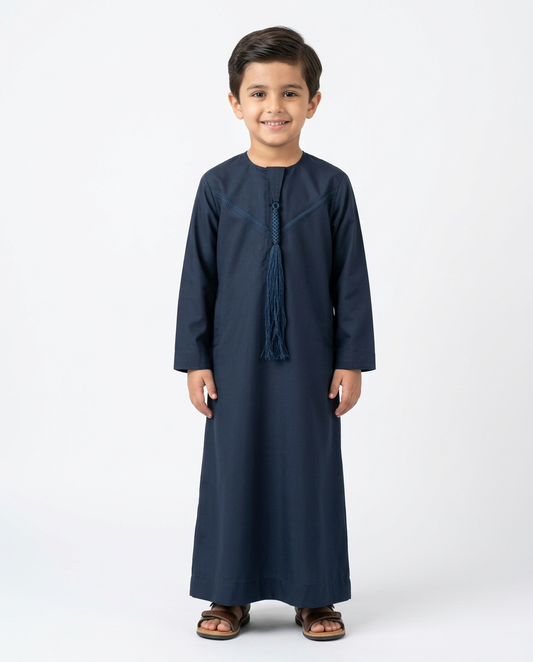 Kids Omani Thobe - Full Sleeves -Navy Blue